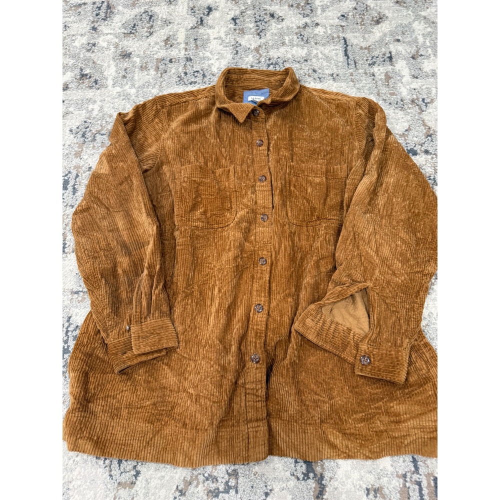 LL Bean Mens 2X Plus Corduroy Button Down Shirt Camel Brown Wide Wale 512409